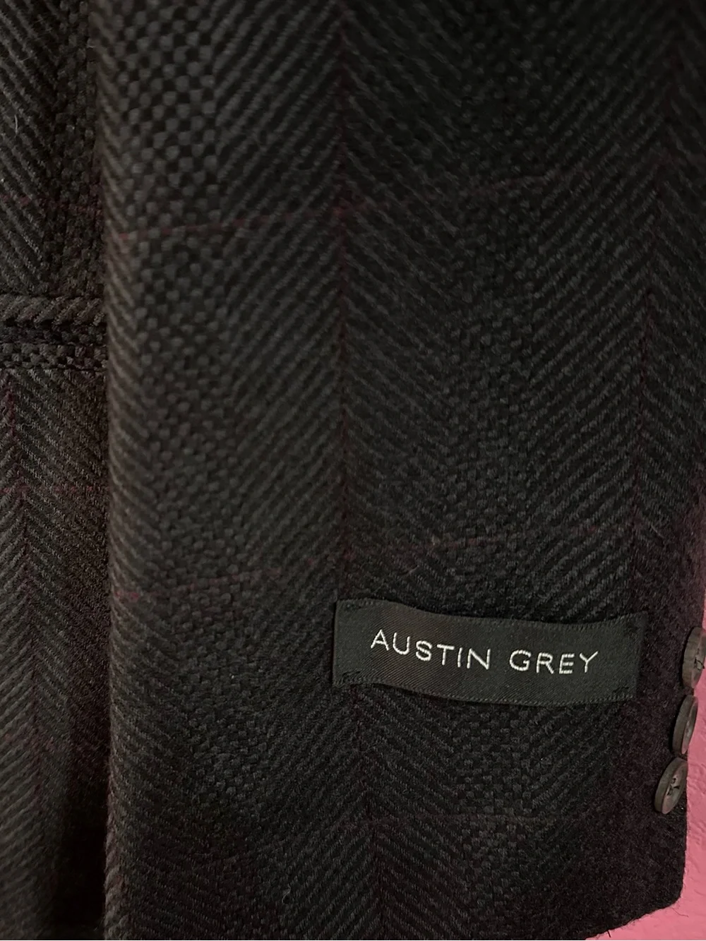 Vintage Austin Grey Herringbone Blazer 100% Wool Menswear Suit Jacket Sportscoat